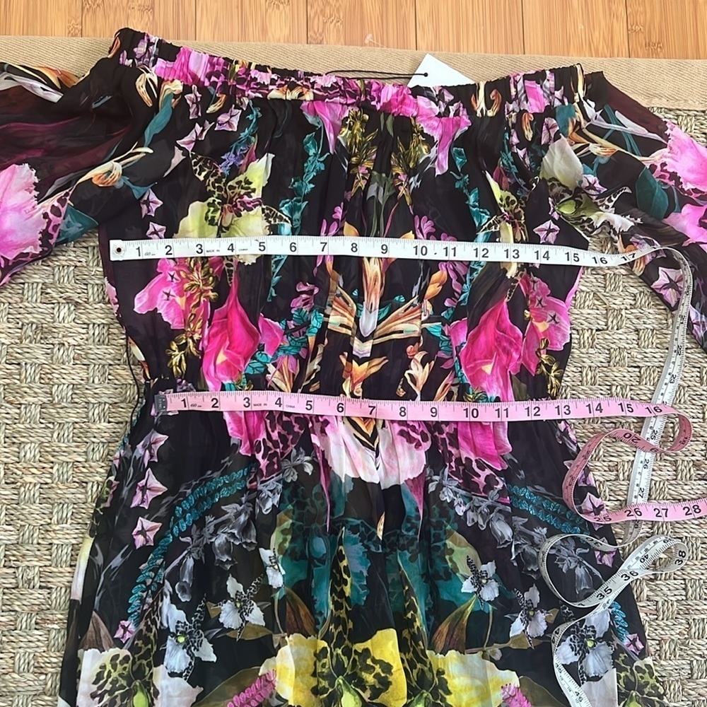 NWT Mirrored Tropical Viscose Georgette Off The Shoulder Beach Maxi Dress small - Picture 8 of 11